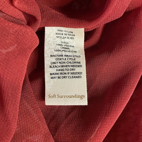 Soft Surroundings Top Plus 2X Cheyla Tunic Red Paisley Crinkle Chiffon Button Up - Picture 9 of 12